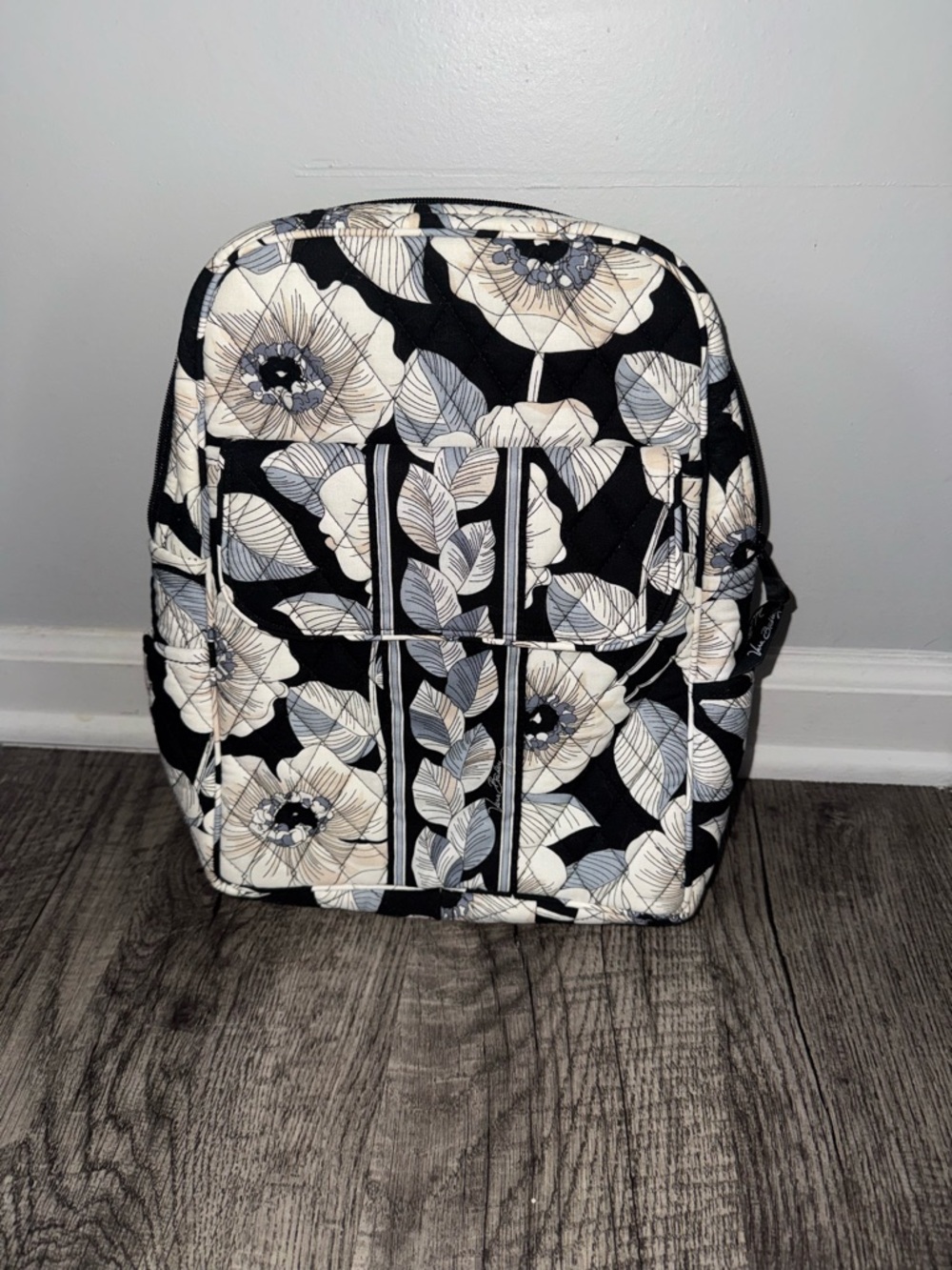 Vera Bradley Black Cream Floral Quilted Mini Backpack